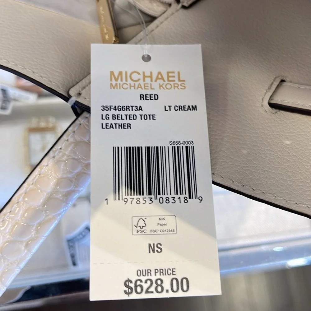 MICHAEL KORS
Reed Large Leather Belted Satchel Shoulder Tote Handbag 
Lt Cream - Picture 5 of 16